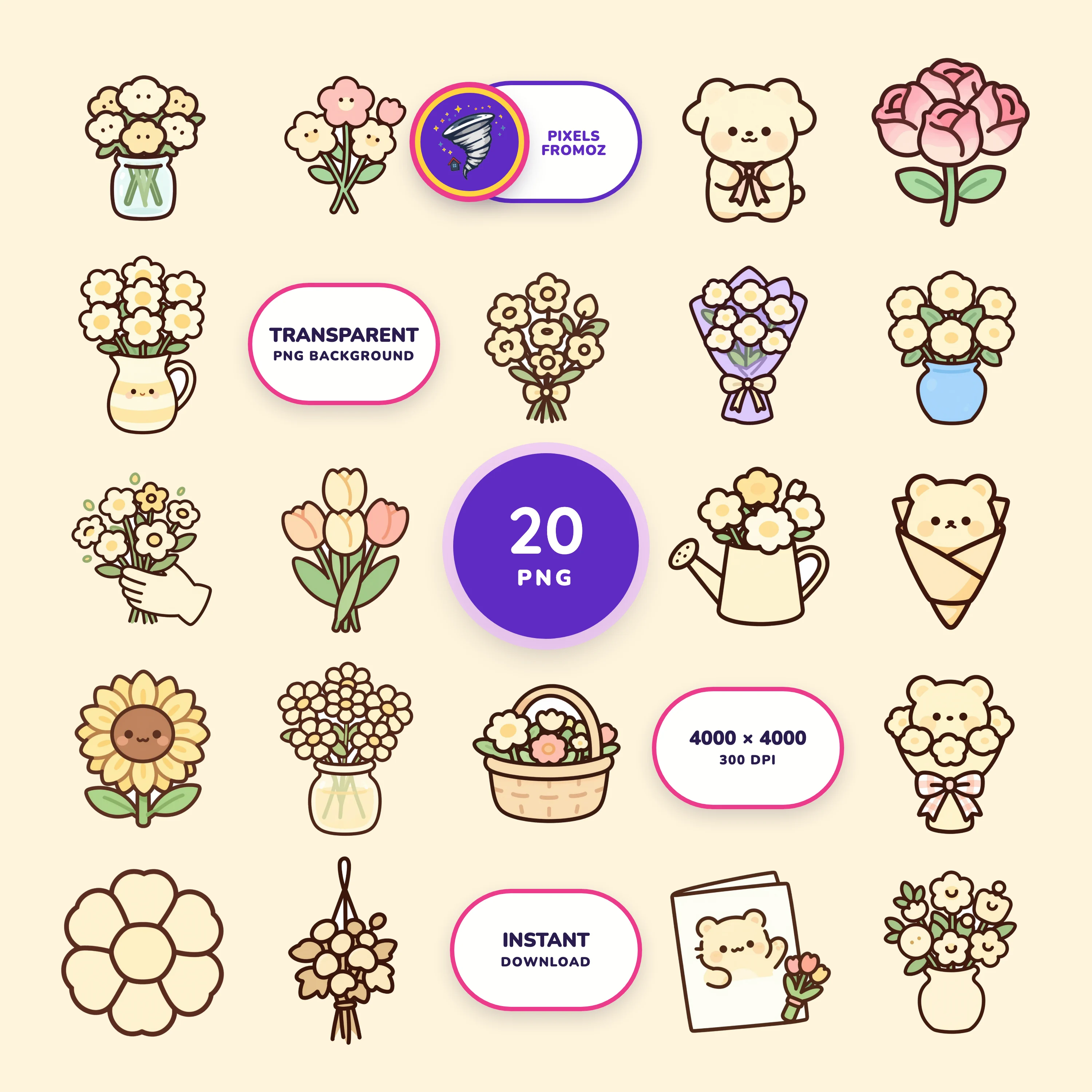 Cottage Garden Bouquets PNG clip art collection