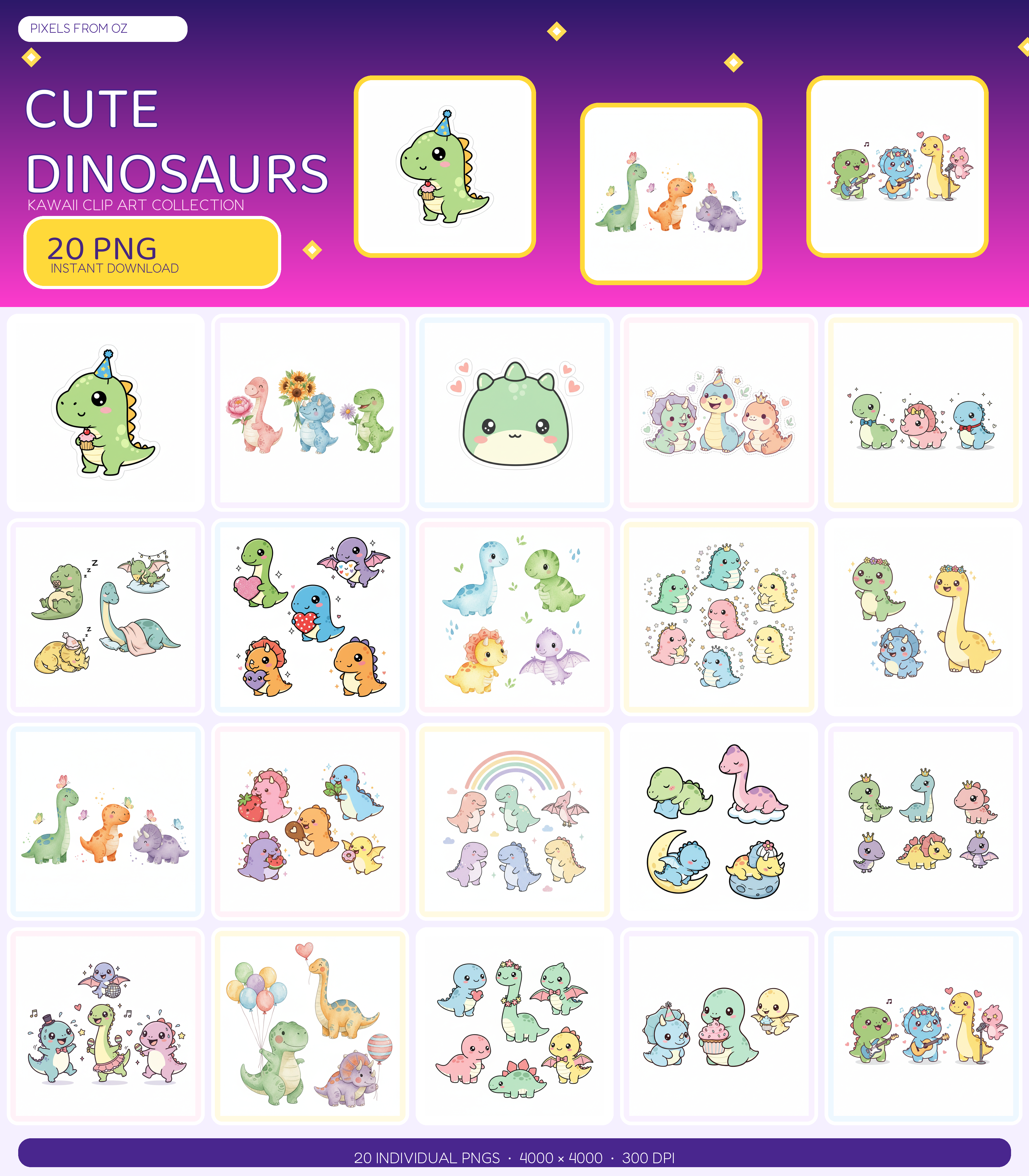 Cute Dinosaurs PNG clip art collection