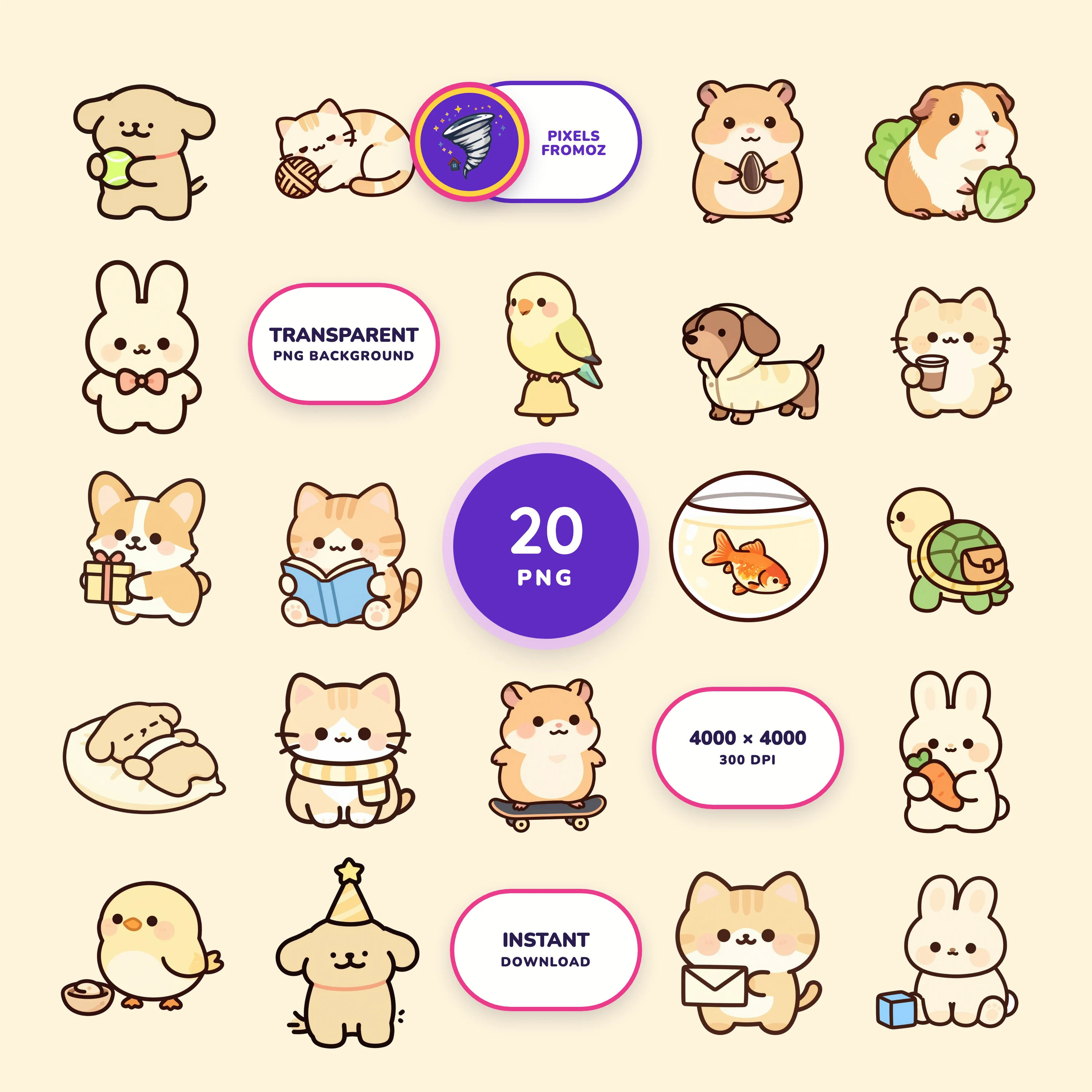 Cute Pet Stickers PNG clip art collection