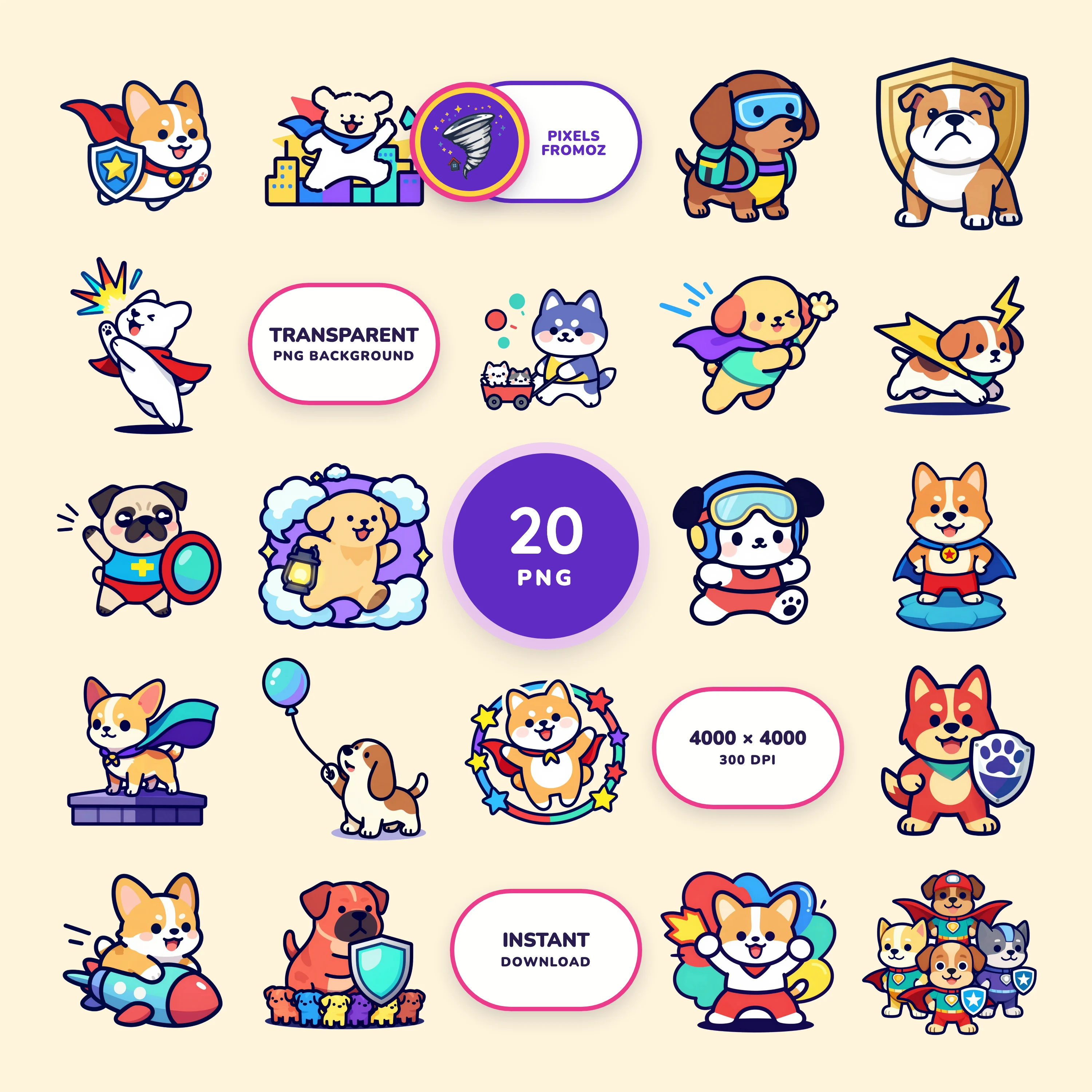 Original Dog Superheroes PNG clip art collection