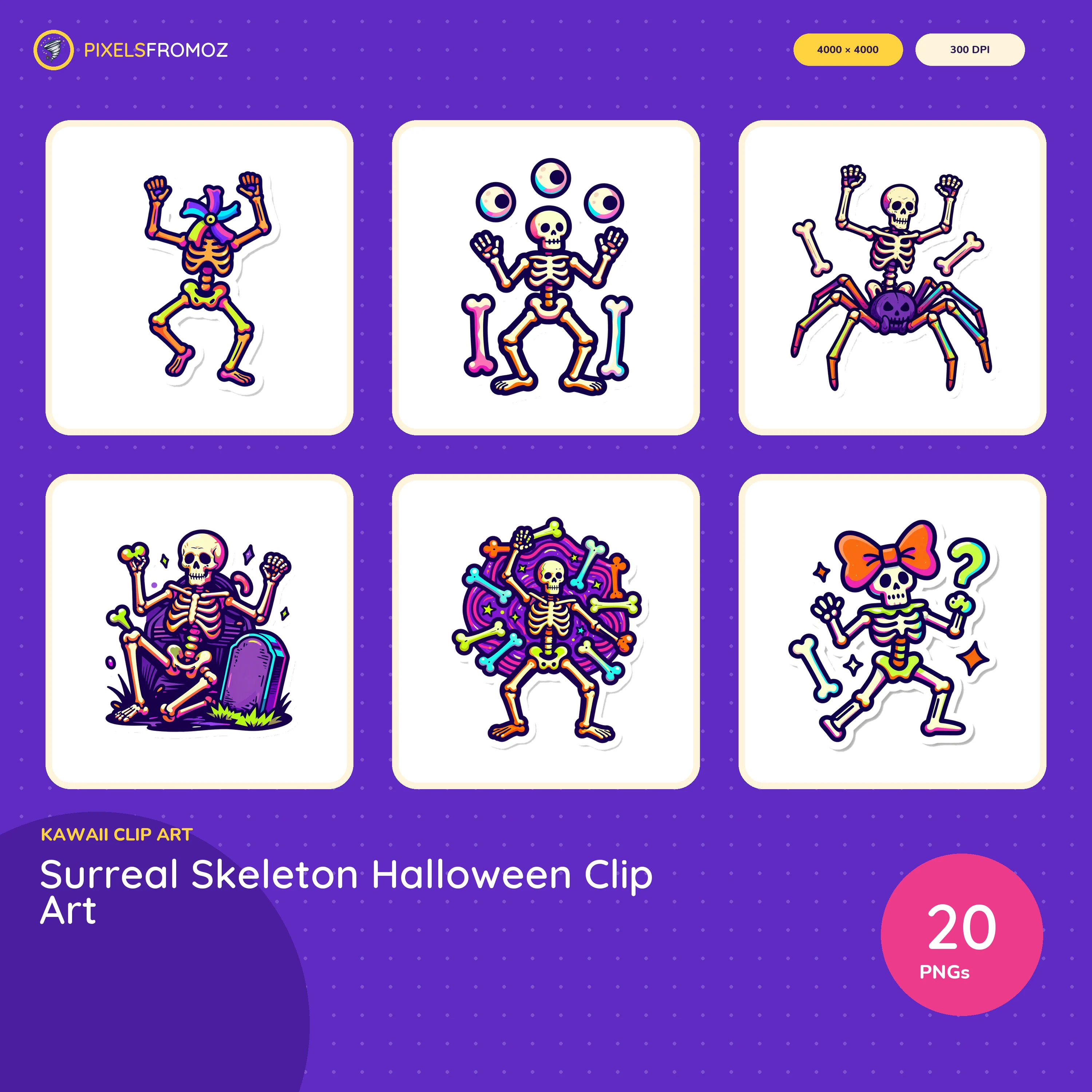 Surreal Skeleton Parade PNG clip art collection