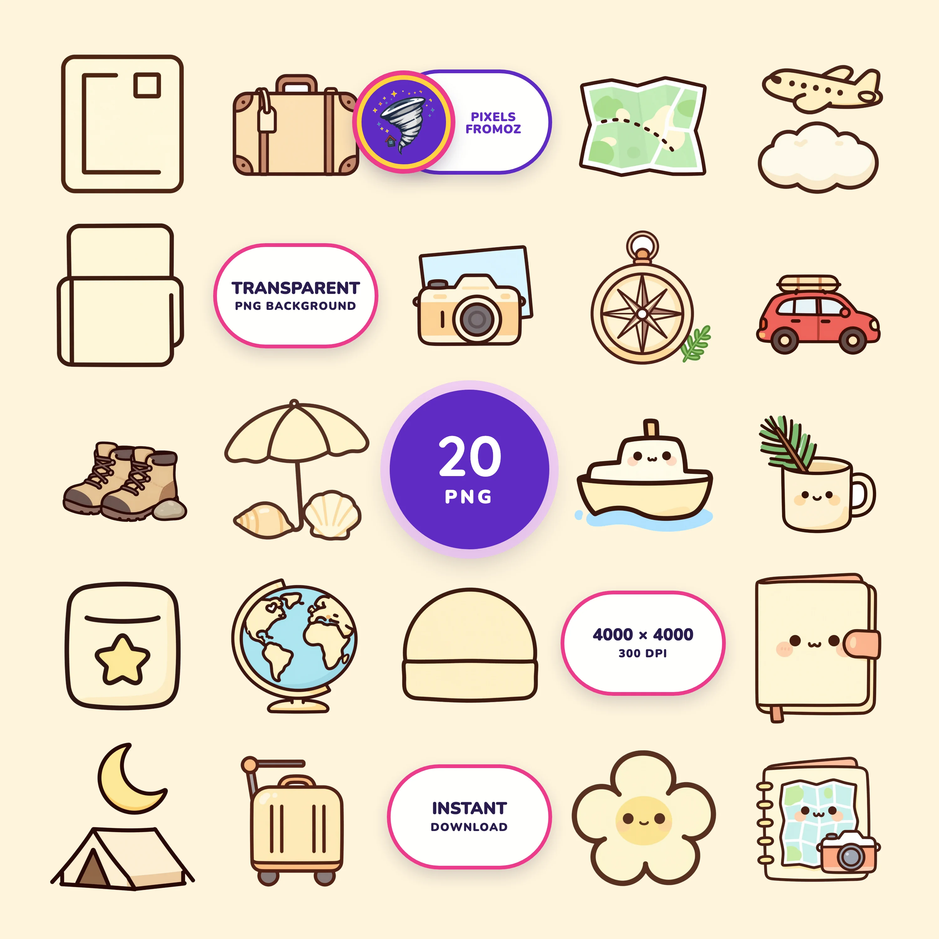 Travel Journal Adventure Icons PNG clip art collection
