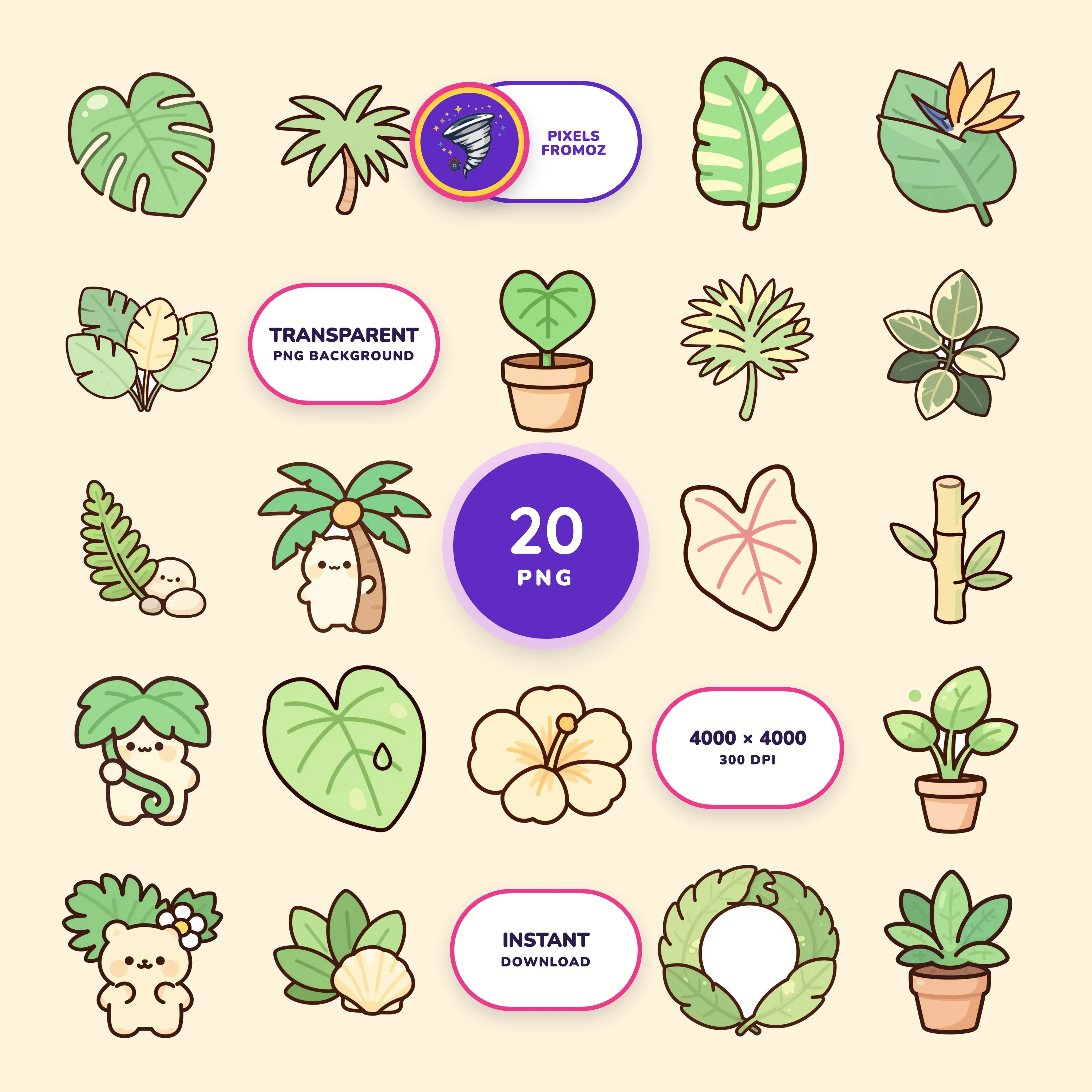 Tropical Botanical Leaves PNG clip art collection