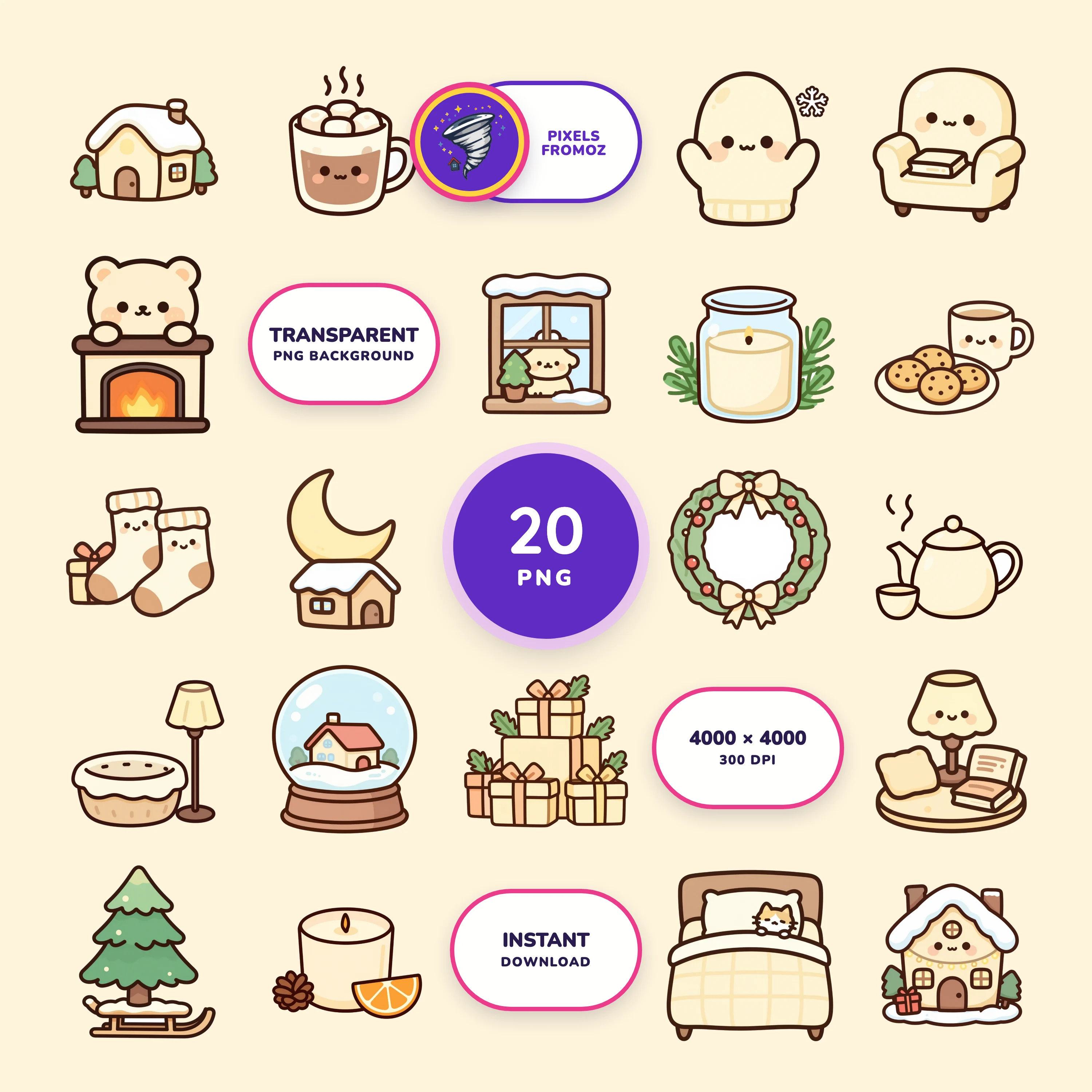Winter Cozy Home PNG clip art collection
